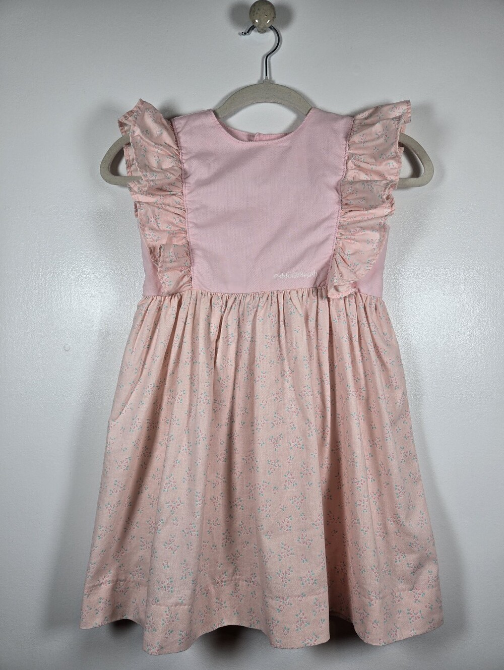 Vintage 80s OshKosh Bgosh Pink Floral Ruffle Cotton Dress Girls Size 6X USA
